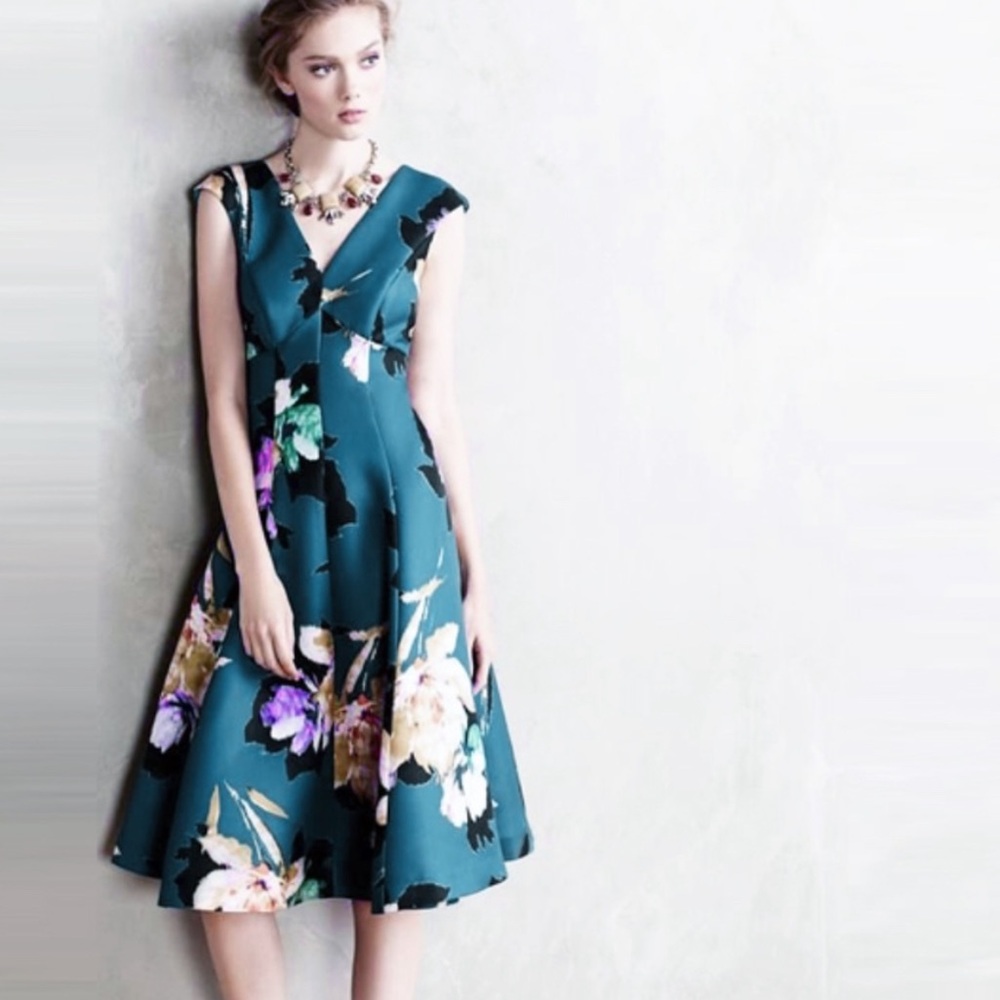 ANTHROPOLOGIE moulinette soeurs floral teal dress